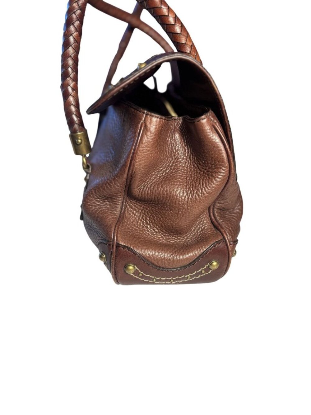 Vintage Rare Michael Kors Brown Leather Satchel Bag Braided Handles & Brass - Picture 3 of 16